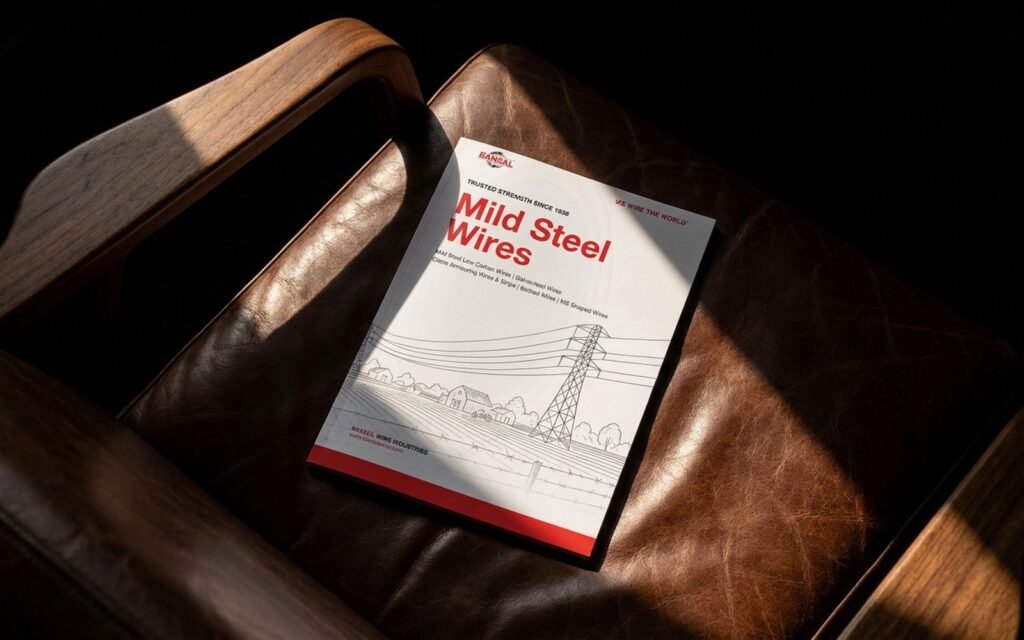 Bansal Wire mild steel wires brochure on a leather lounge chair
