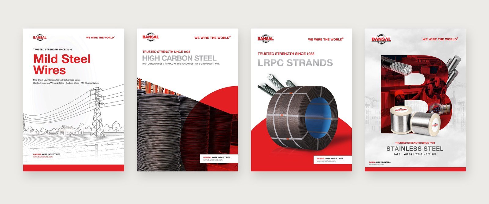 Four Bansal Wire product brochure covers
