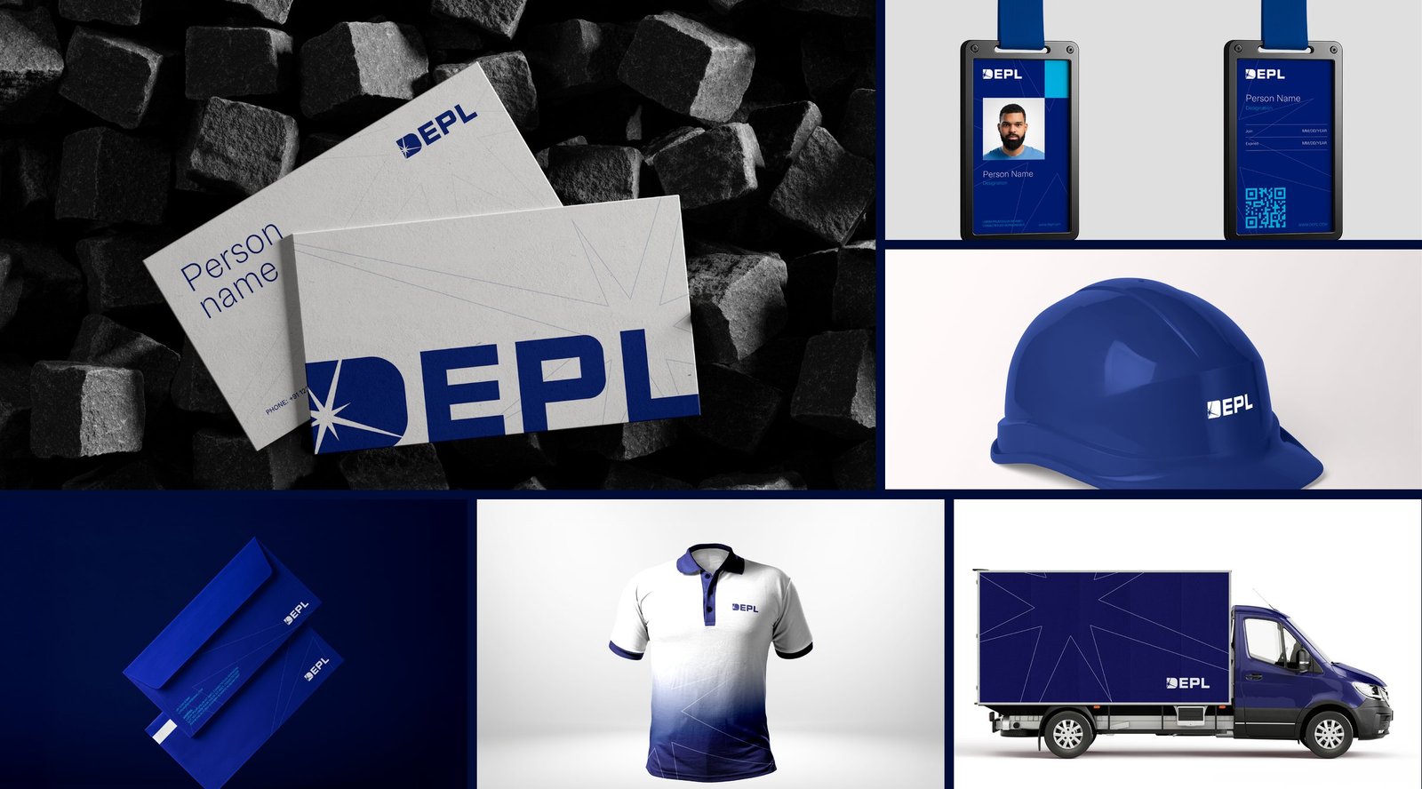 DEPL business cards, ID cards, helmet, envelopes, polo shirt and truck
