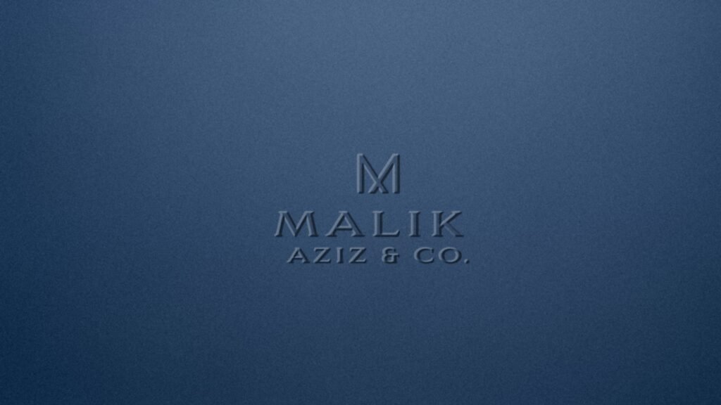 Malik Aziz and Co. logo debossed into smooth midnight navy card