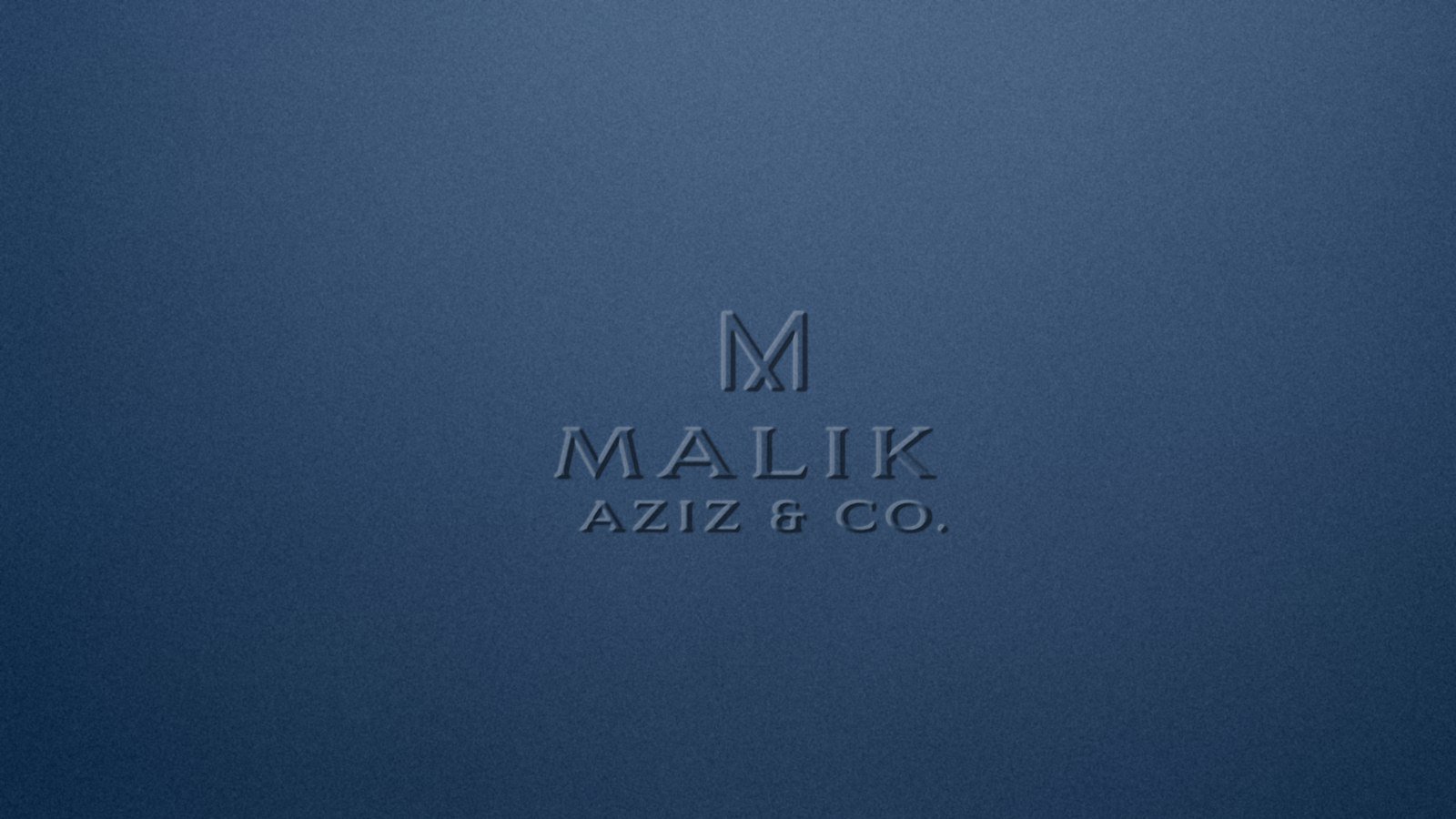 Malik Aziz and Co. logo debossed into smooth midnight navy card