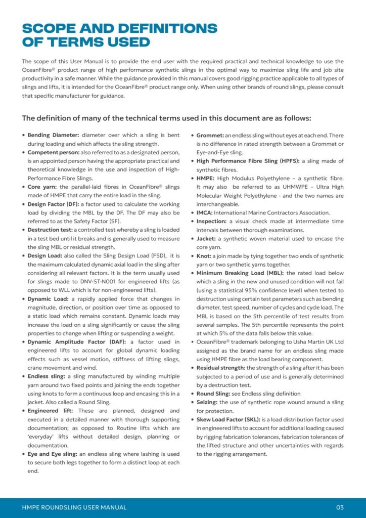 Oceanfibre manual page: Scope and definitions of terms
