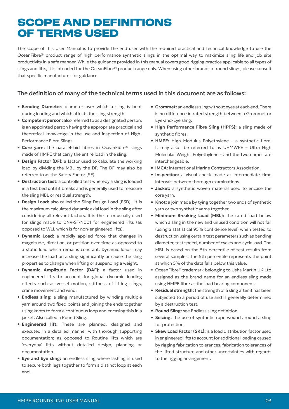 Oceanfibre manual page: Scope and definitions of terms