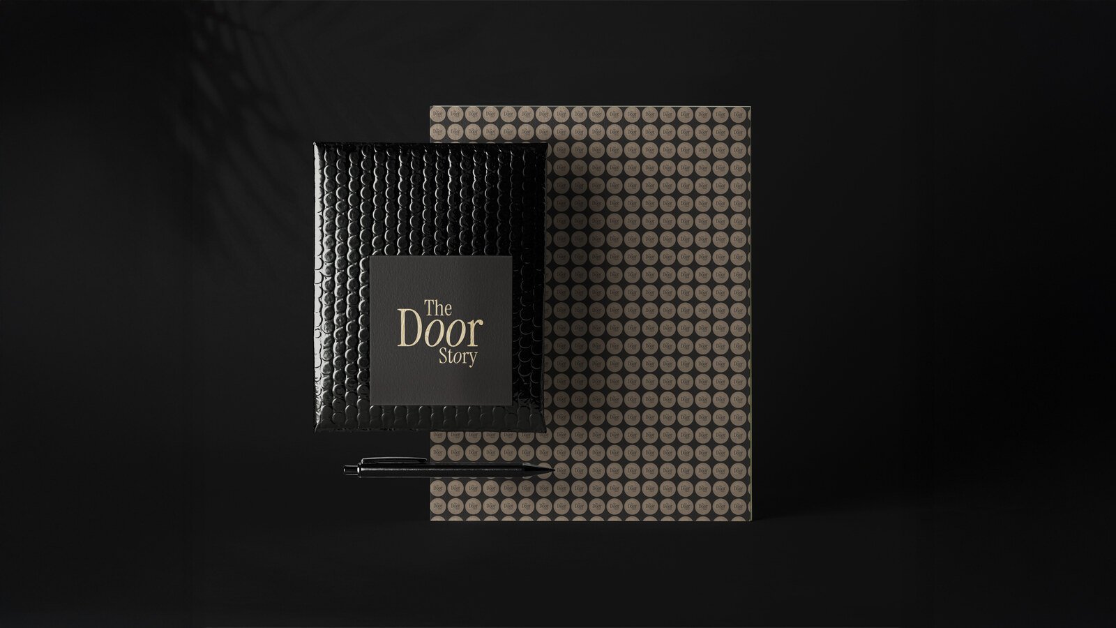 The Door Story bubble mailer and pattern