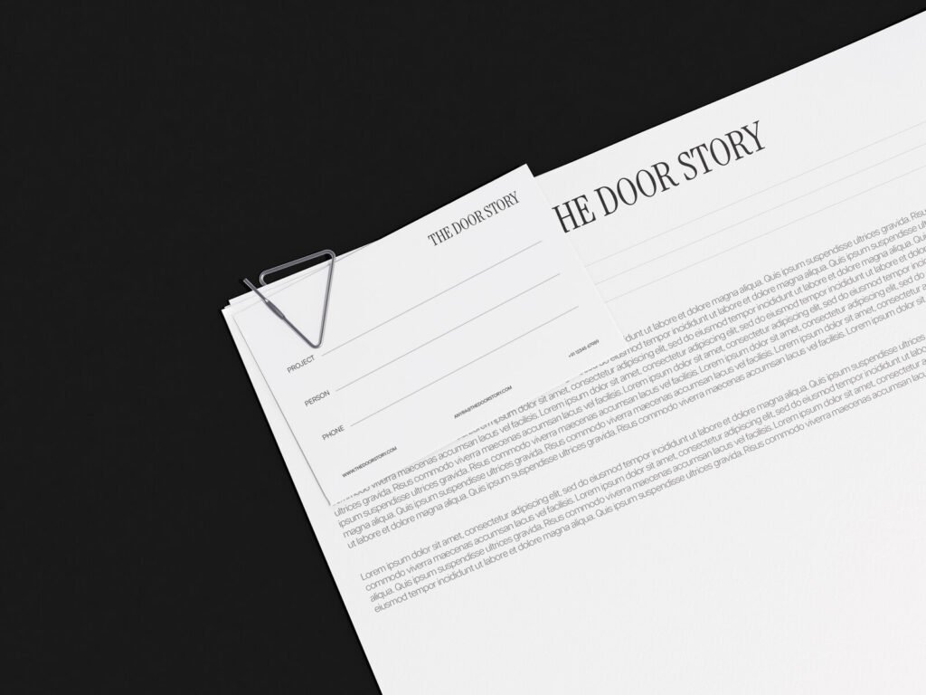 The Door Story letterhead and file label