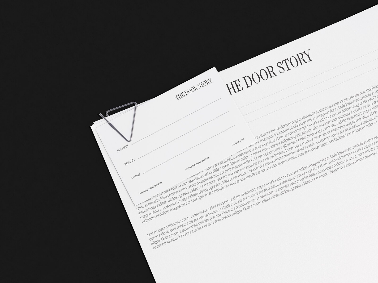 The Door Story letterhead and file label