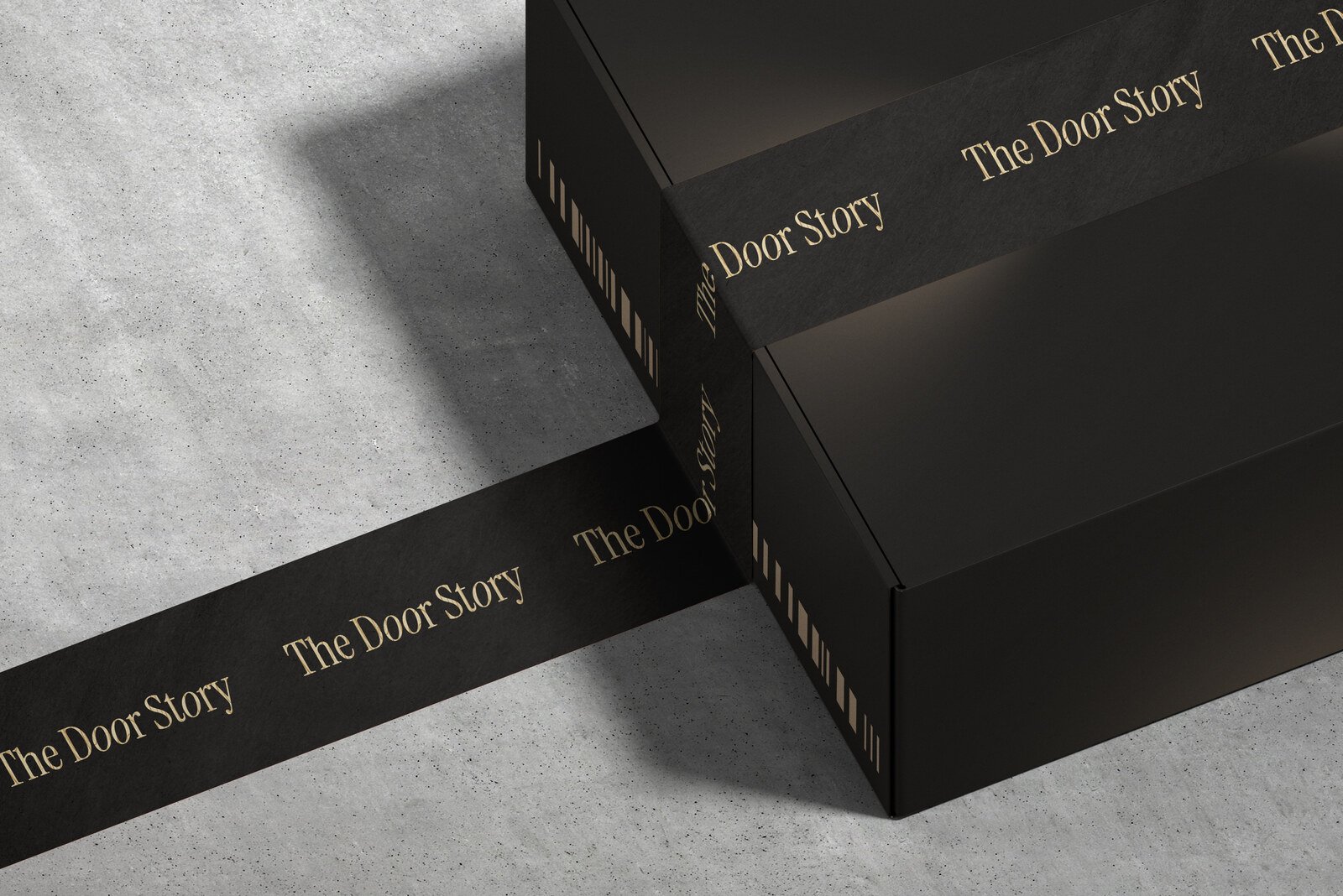 The Door Story packing tape on a box